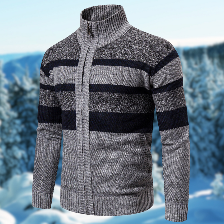 Lightweight men's striped sweater with classic design, ideal for casual comfort & versatile layering.