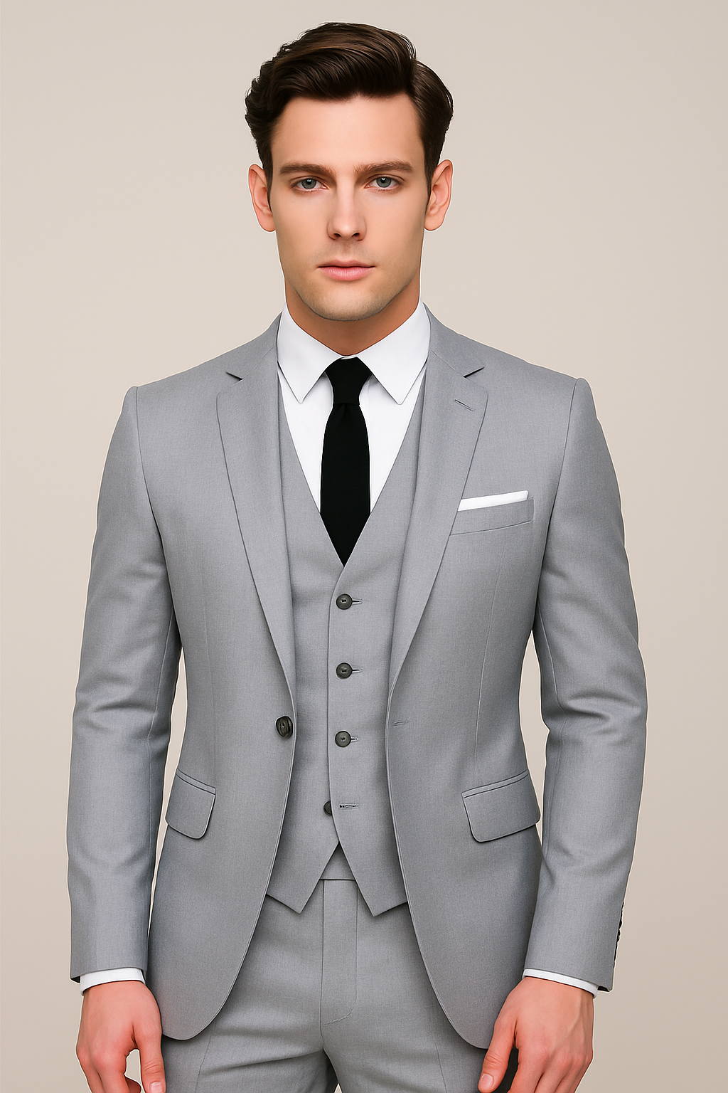 Elegant men's three-piece spring suit for formal occasions. Perfect wedding attire & stylish business wear.