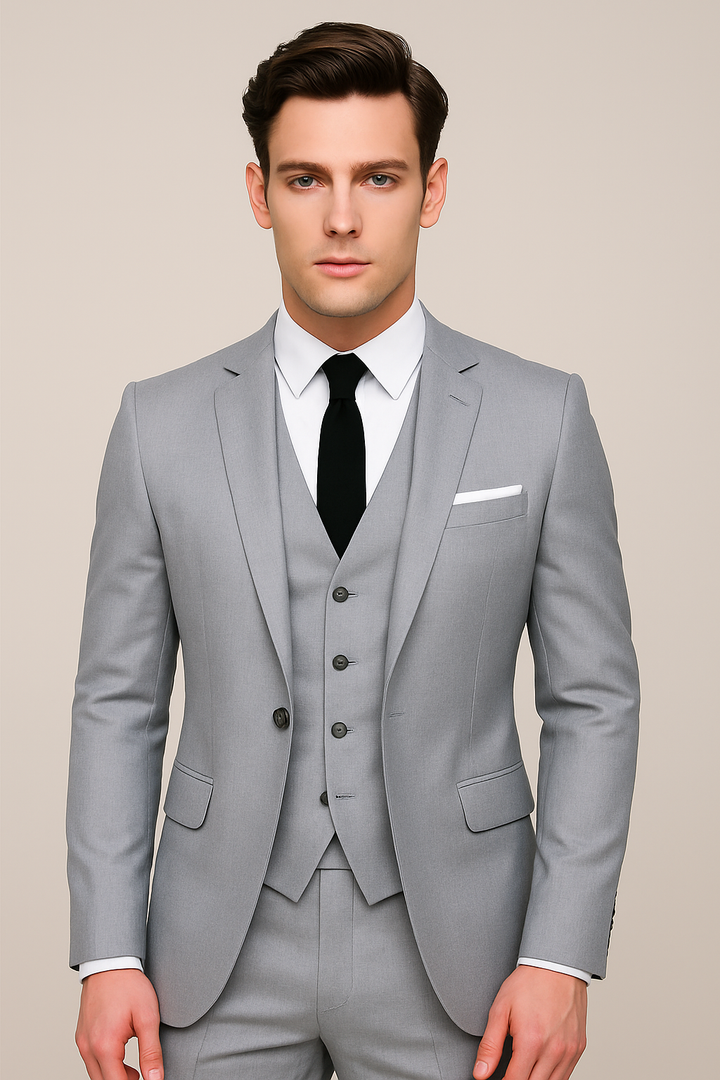 Elegant men's three-piece spring suit for formal occasions. Perfect wedding attire & stylish business wear.