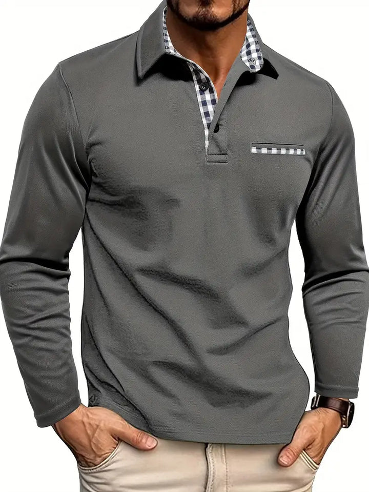 Comfortable men's long sleeve polo shirt, a wardrobe essential for smart casual and everyday men's fashion.