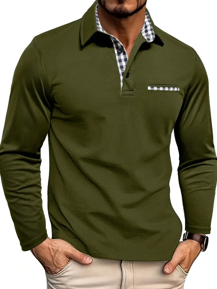 Versatile men's long sleeve polo shirt for smart casual outfits. A classic men's clothing and fashion essential.