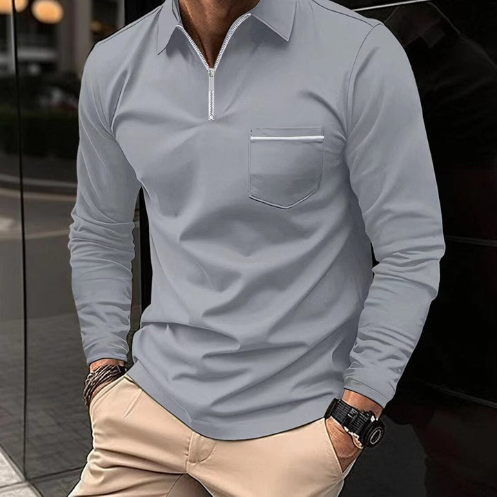 Versatile men's long sleeve polo shirt, great for casual outfits or smart-casual occasions. A men's fashion essential.