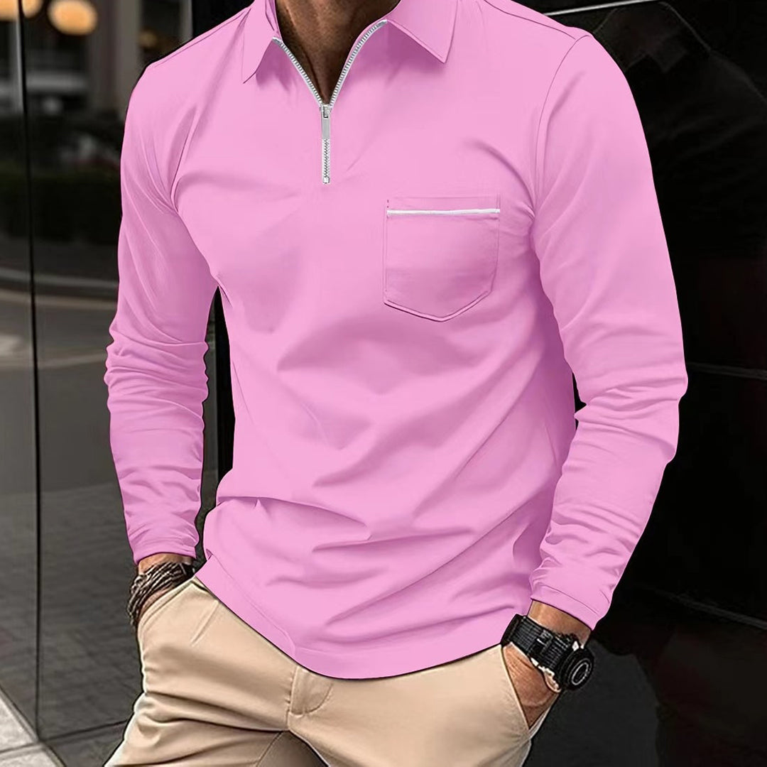 Modern men's long sleeve polo shirt, a comfortable and versatile everyday top suitable for various occasions.
