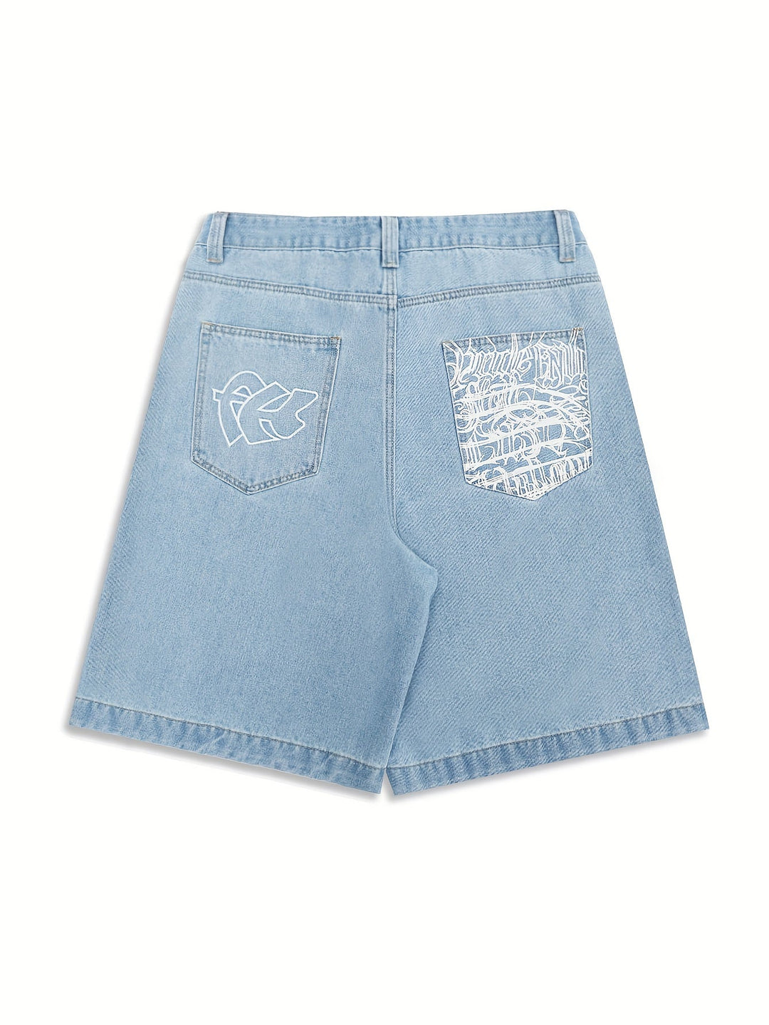 Floral embroidered men's loose fit denim Bermuda shorts for casual summer outfits.