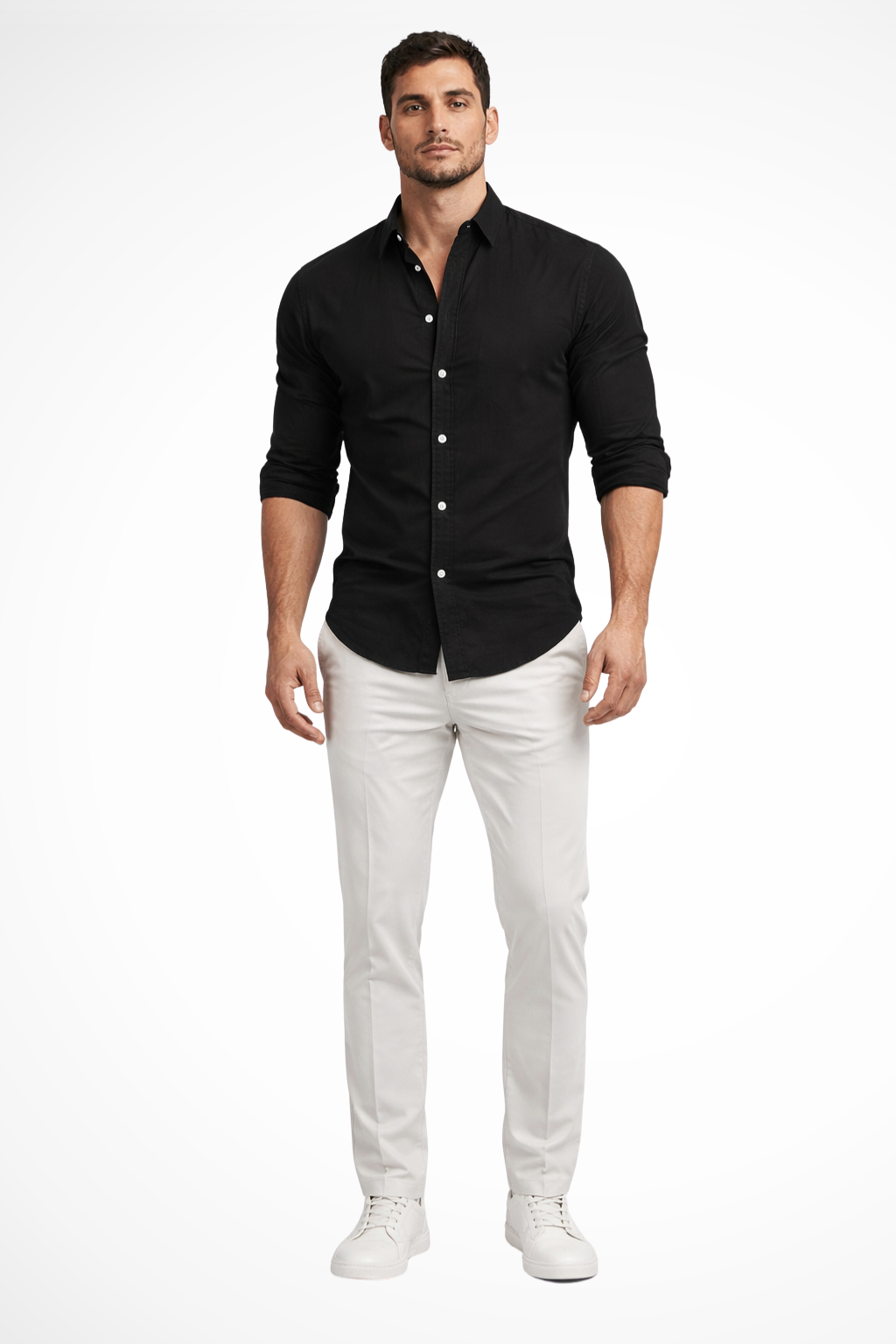 Full view of a versatile men's long sleeve casual shirt in a loose fit, ideal for summer fashion.