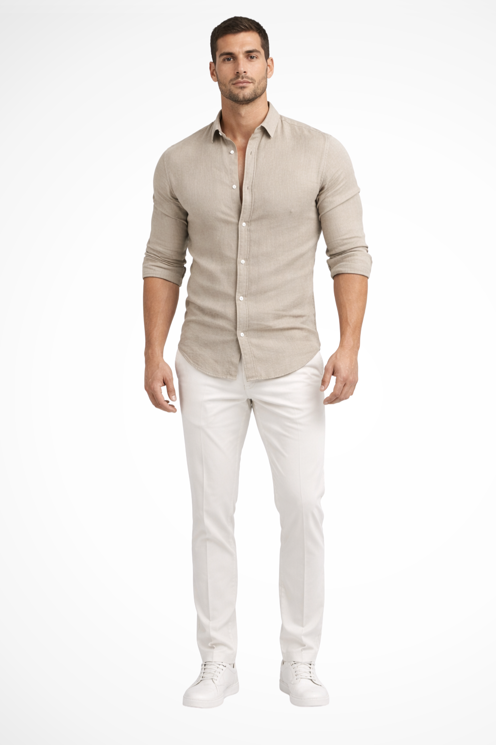 Versatile men's loose fit long sleeve casual shirt with a smart lapel collar, great for summer.