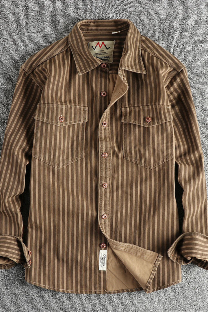 Men's relaxed fit striped long sleeve button-down shirt. Collared, great for casual everyday fashion looks.
