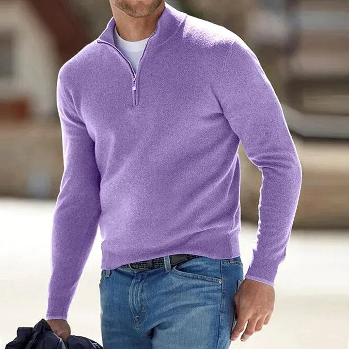 Warm men's cashmere pullover sweater, a classic long-sleeve knit for winter.