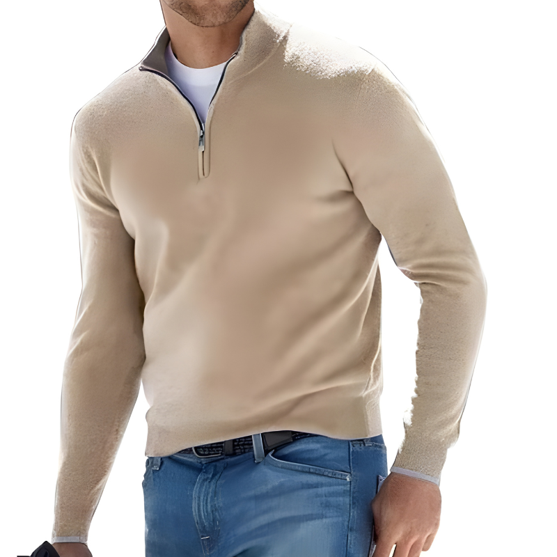 Stylish men's long-sleeve cashmere sweater, a warm and soft classic knit pullover.