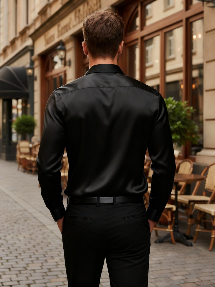 Versatile men's long sleeve button-down shirt, suitable for both formal and casual settings. Menswear essential.