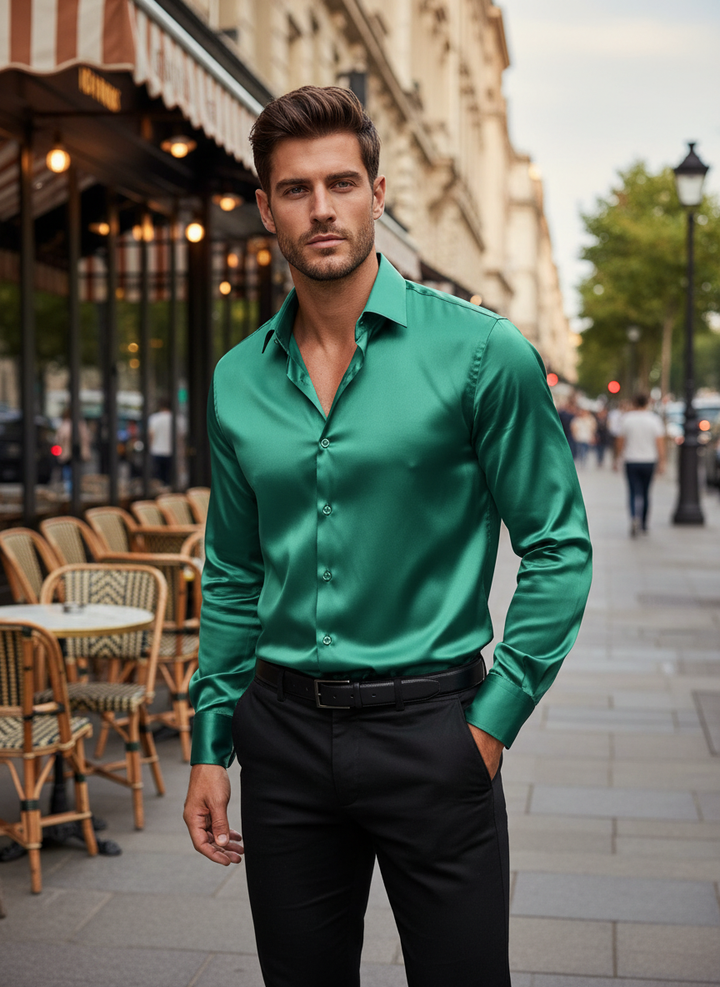 Stylish men's formal button-down shirt, a luxury long sleeve elegant top for professional or evening wear.