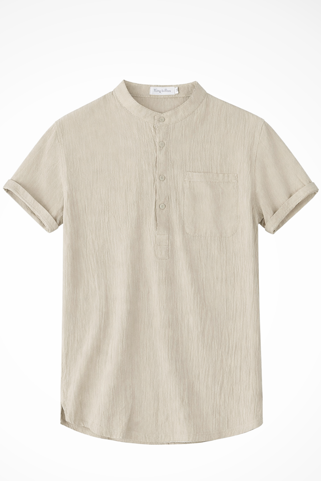 Relaxed fit men's modern band collar short sleeve shirt. Great for summer, casual & everyday style.