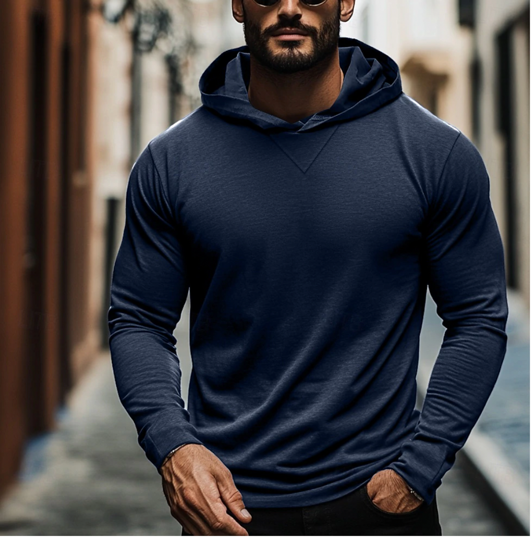 Men's modern fit pullover hoodie with long sleeves and v-notch, ideal for casual comfort & layering street style.