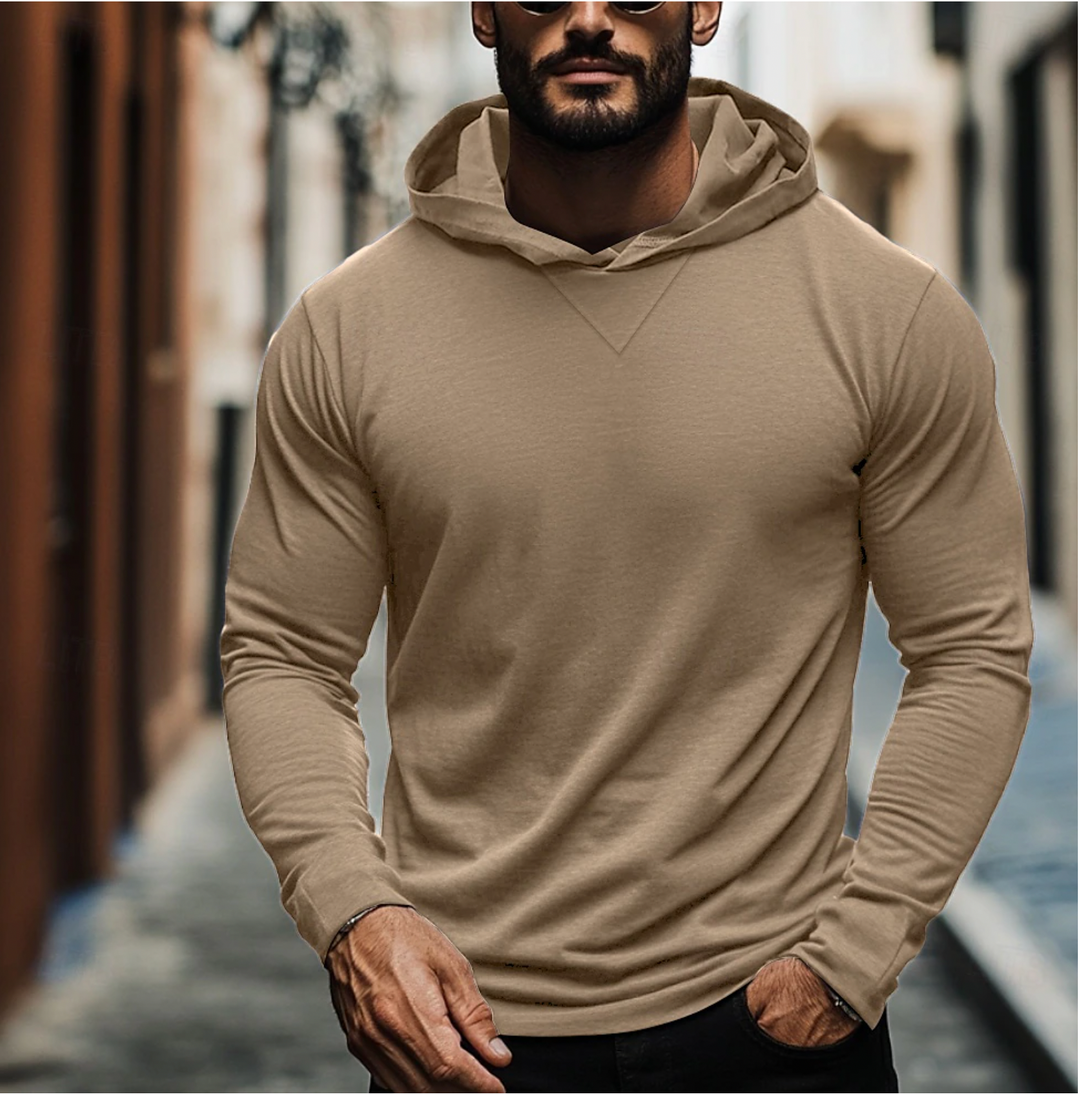 Stylish men's modern fit pullover hoodie for versatile casual looks. Features long sleeves & v-notch for everyday comfort.