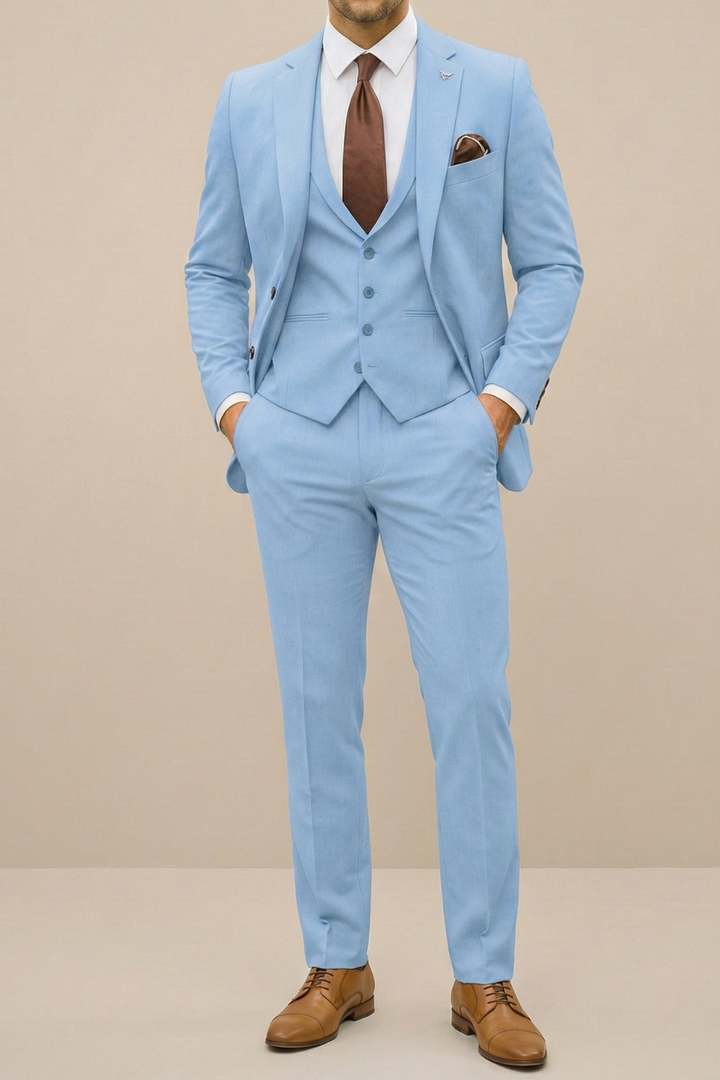 Men's modern slim-fit three-piece suit for spring, perfect for business or wedding formal wear.