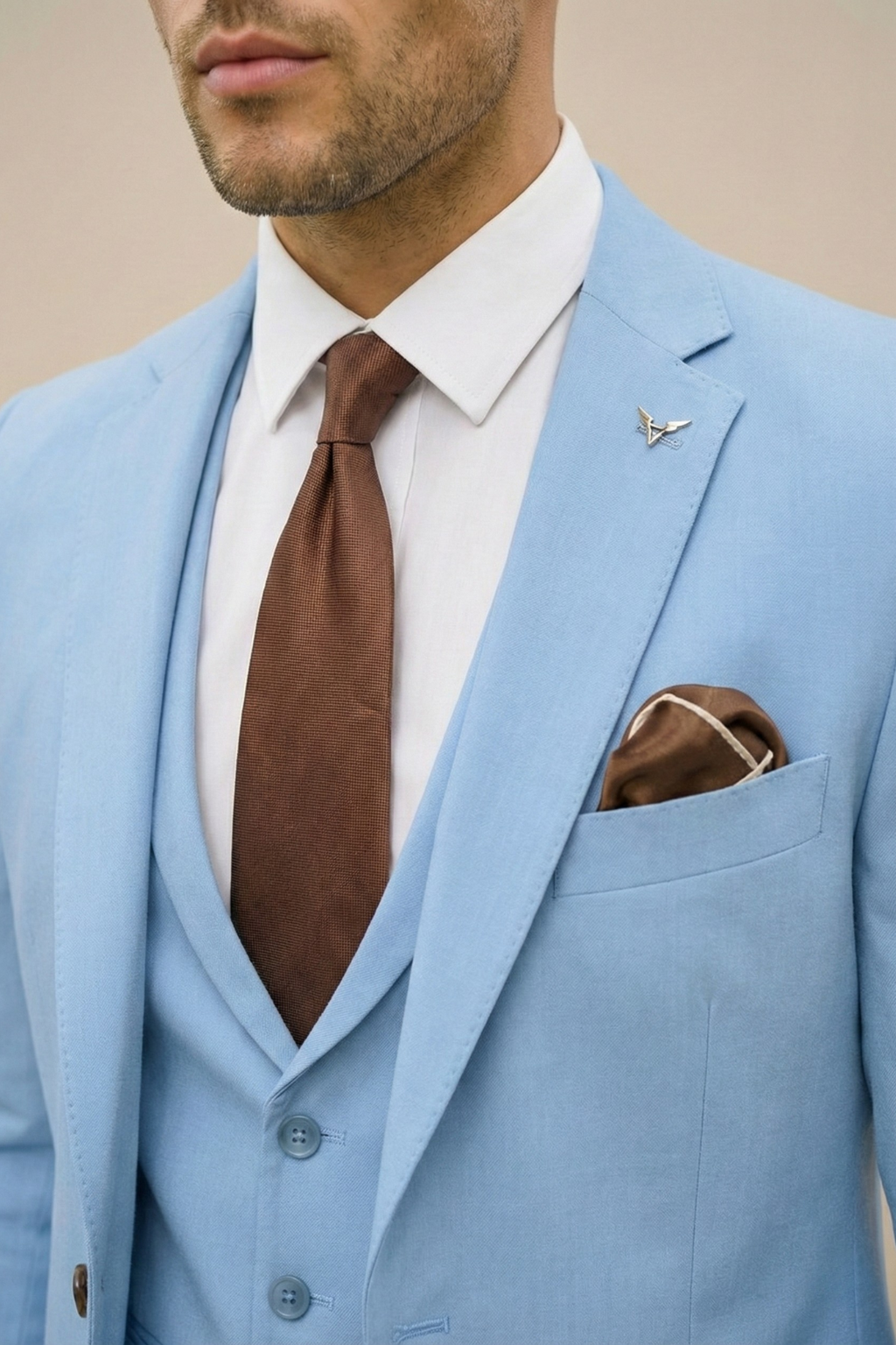 Wine red men's modern slim-fit three-piece suit, ideal formal wear for spring fashion trends.