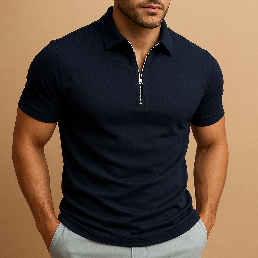 Comfortable men's breathable zip polo shirt, short sleeve. Ideal for casual and everyday wear.
