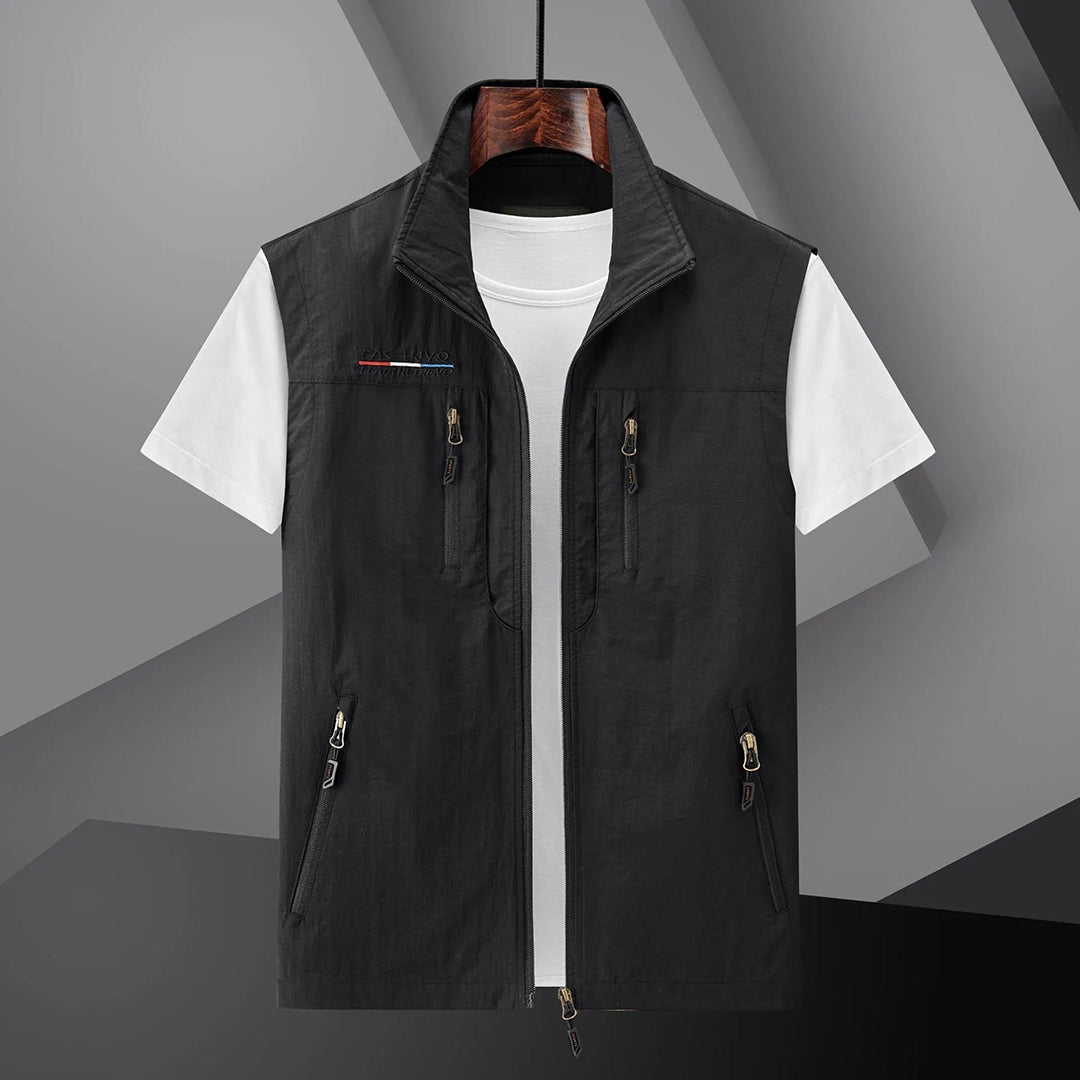 Durable men's multi-pocket fishing vest. Ideal for summer hiking, travel, and outdoor gear storage.