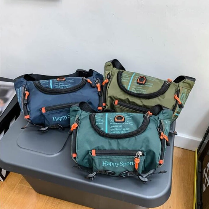 Versatile men's water-resistant sling bag, multi-way for travel & outdoor. Crossbody, waist bag. Durable nylon.