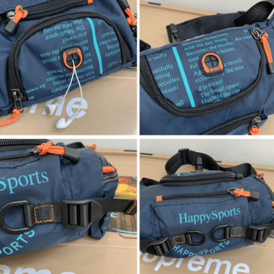 Nylon water-resistant men's sling bag, multi-way travel and outdoor utility pack. Wear as waist or crossbody.