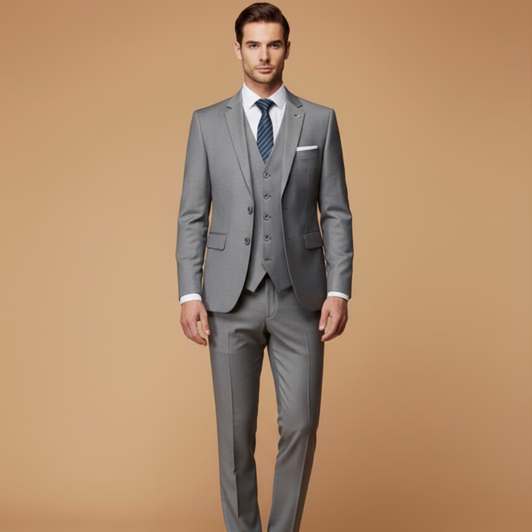 Sophisticated men's slim fit 3-piece formal suit, an elegant choice for weddings, business & galas.