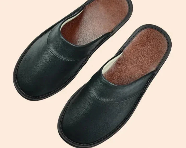 Stylish men's orthopedic slippers featuring soft lining & arch support, non-slip for indoor comfort.