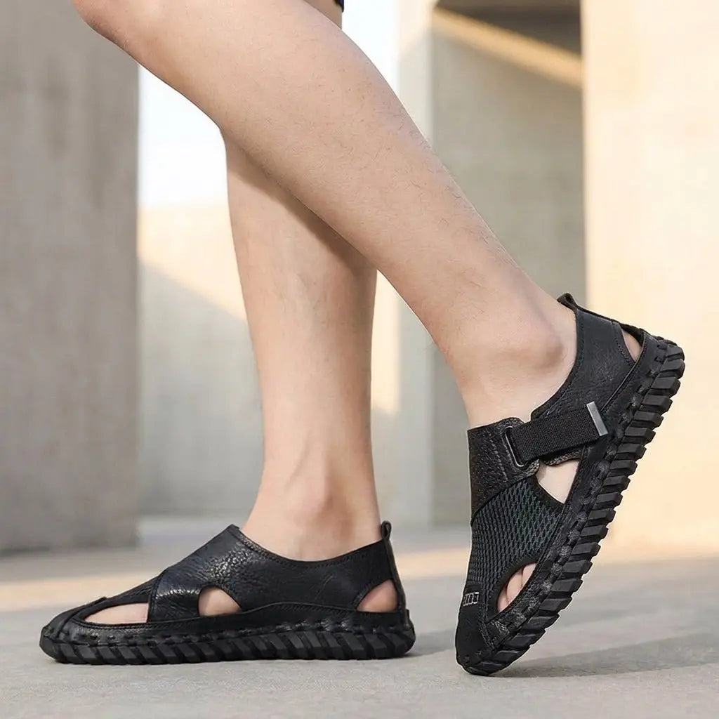Breathable men's closed-toe fisherman sandals, perfect for casual style & all-day orthopedic comfort with arch support.