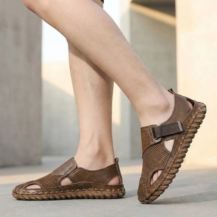 Orthopedic men's fisherman sandals, closed-toe, offering superior arch support & breathable comfort for walking.