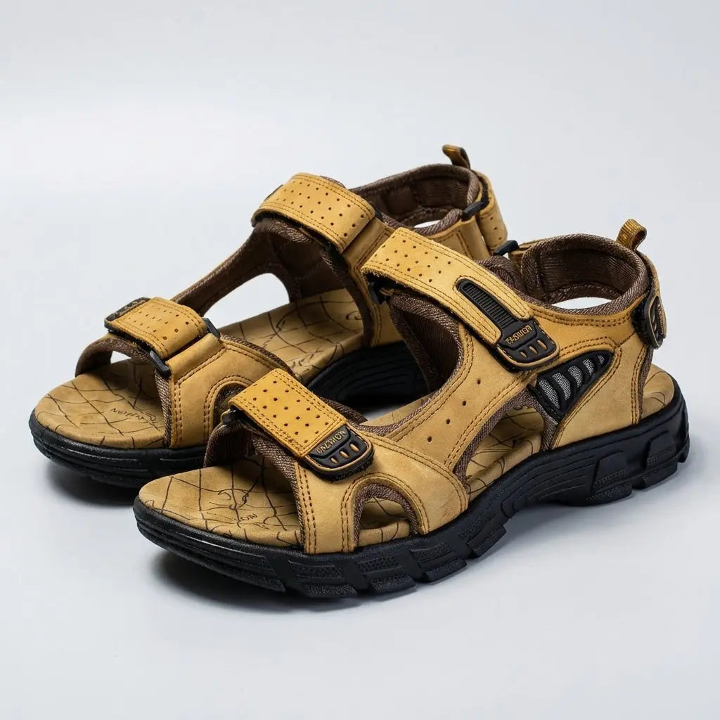 Durable men's orthopedic sandals, adjustable for custom fit, ideal for summer casual wear.