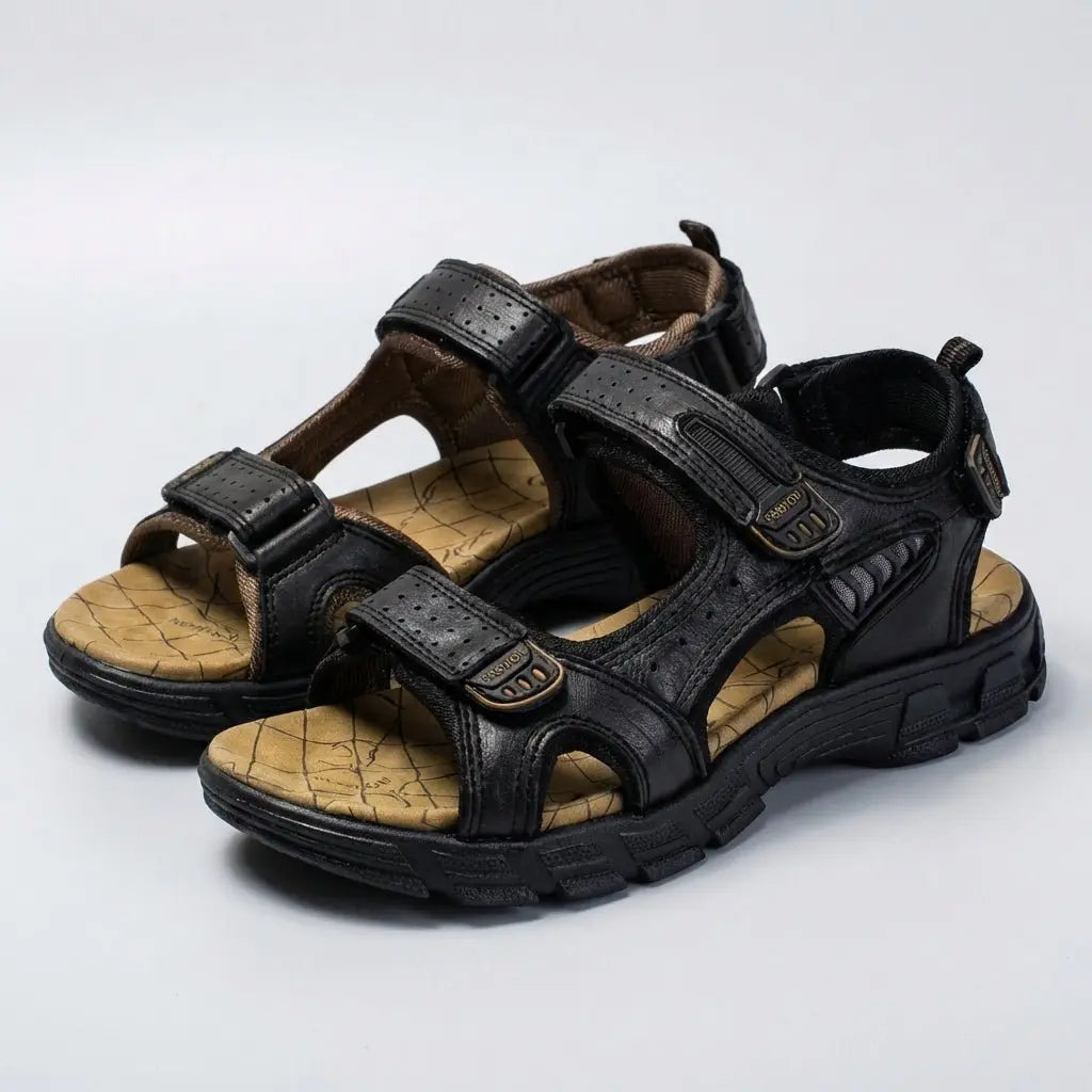 Stylish men's orthopedic sandals with adjustable hook-and-loop straps for superior comfort and support.
