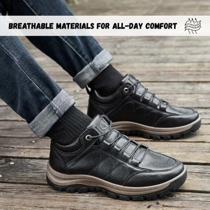 Supportive men's orthopedic hiking shoes with anti-slip cushioned grip for outdoor adventures.
