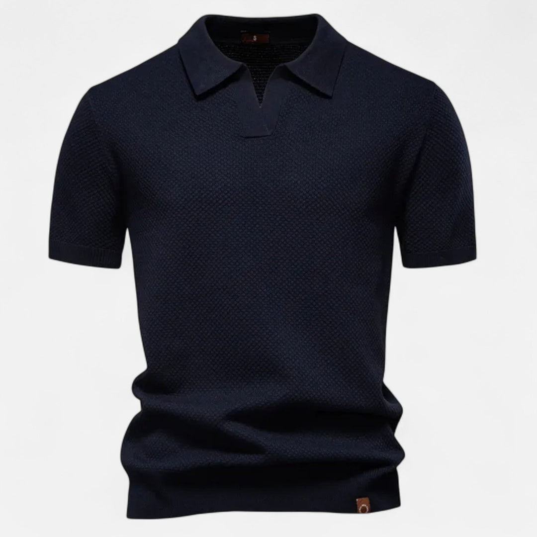 Soft men's pineapple polo shirt, short sleeve, offering timeless style & comfort for summer fashion.