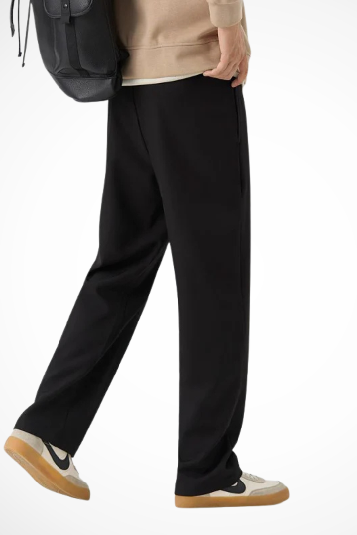 Comfortable straight fit men's pants, featuring stylish pleats and a wide leg for smart fashion.