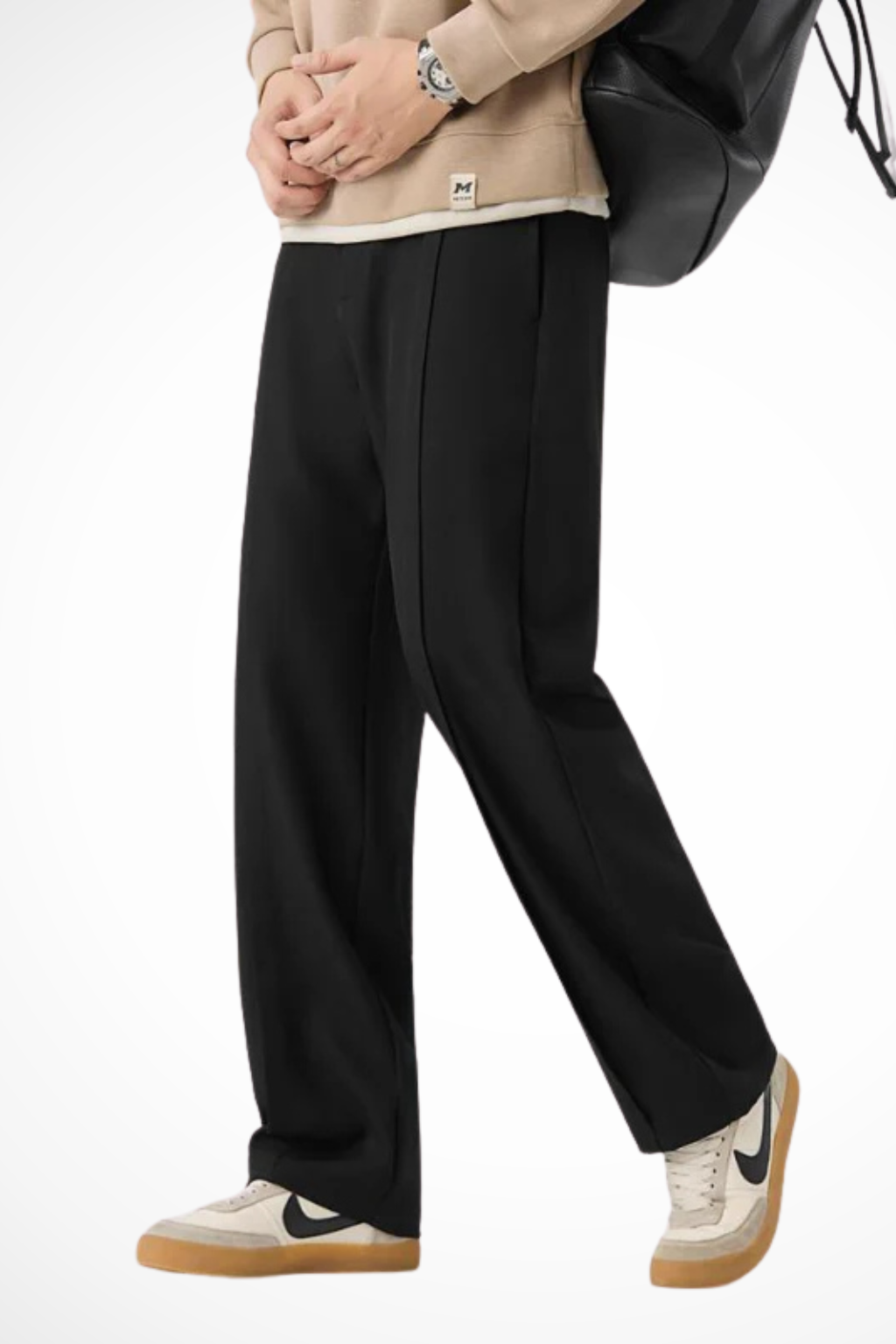 Fashionable men's pleated wide leg trousers, expertly tailored for a sophisticated smart casual look.