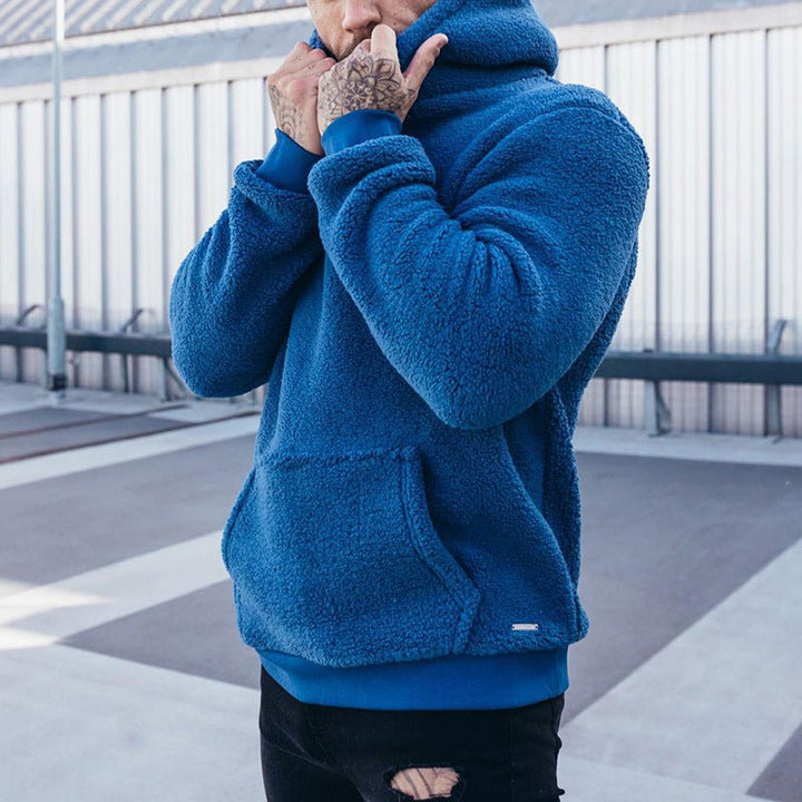 Stylish men's plush pullover hoodie, ultimate comfort for fall fashion. Warm & cozy casual hooded sweatshirt.