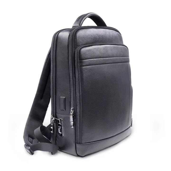 Men's premium leather anti-theft backpack with advanced fingerprint lock for secure daily commuting.