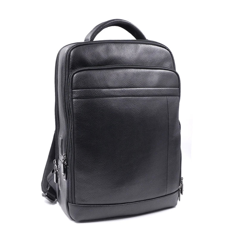 Sleek men's fashion leather biometric backpack with a cutting-edge fingerprint lock for ultimate security.
