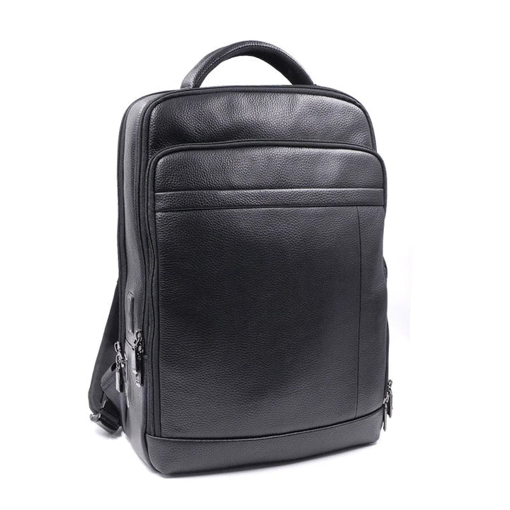 Sleek men's fashion leather biometric backpack with a cutting-edge fingerprint lock for ultimate security.