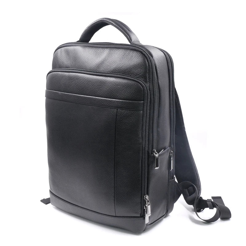 Professional men's leather business backpack with biometric fingerprint lock, ideal for secure commuting.