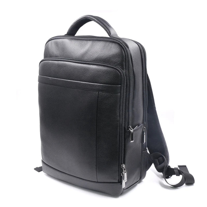 Professional men's leather business backpack with biometric fingerprint lock, ideal for secure commuting.