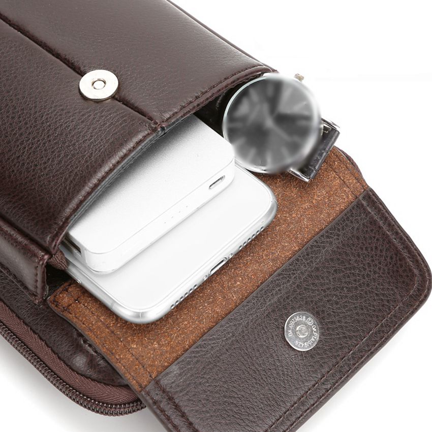 Stylish brown PU leather men's shoulder bag, ideal for daily carry & travel accessories.
