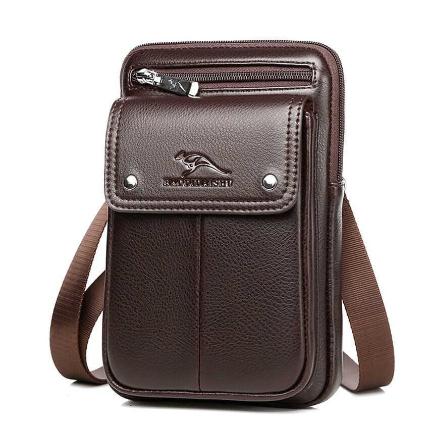 Durable men's PU leather travel bag, perfect hands-free carry for daily accessories.