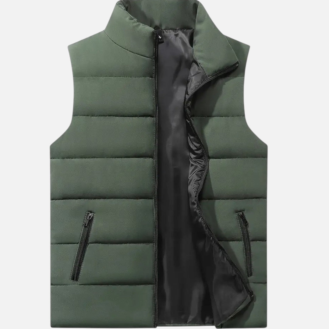 Durable men's quilted winter vest, ideal lightweight sleeveless jacket for outdoor activities & comfort.