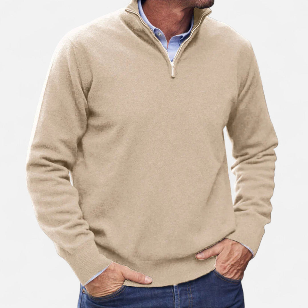 Sophisticated men's casual pullover with a modern zipper, great for fall fashion and versatile layering.