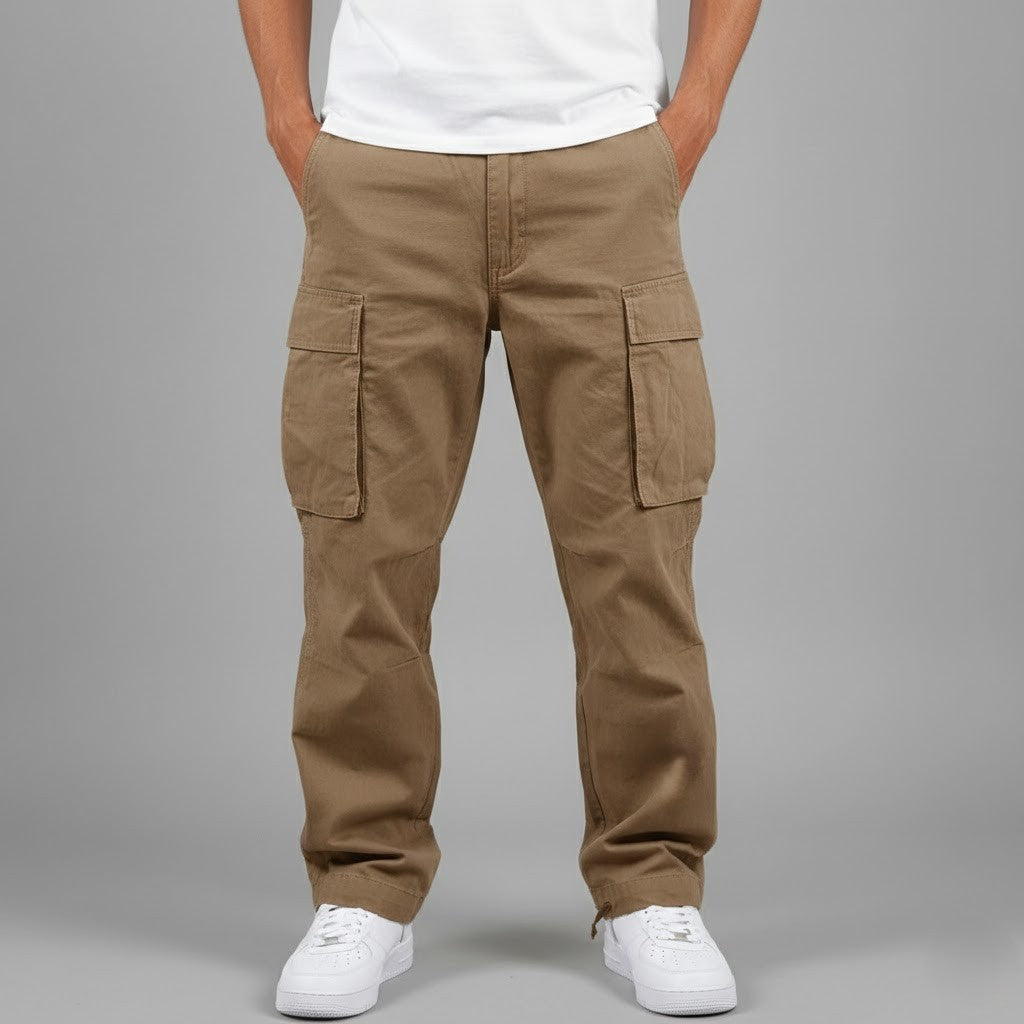 Comfortable men's utility cargo pants with a relaxed fit, perfect for casual streetwear.