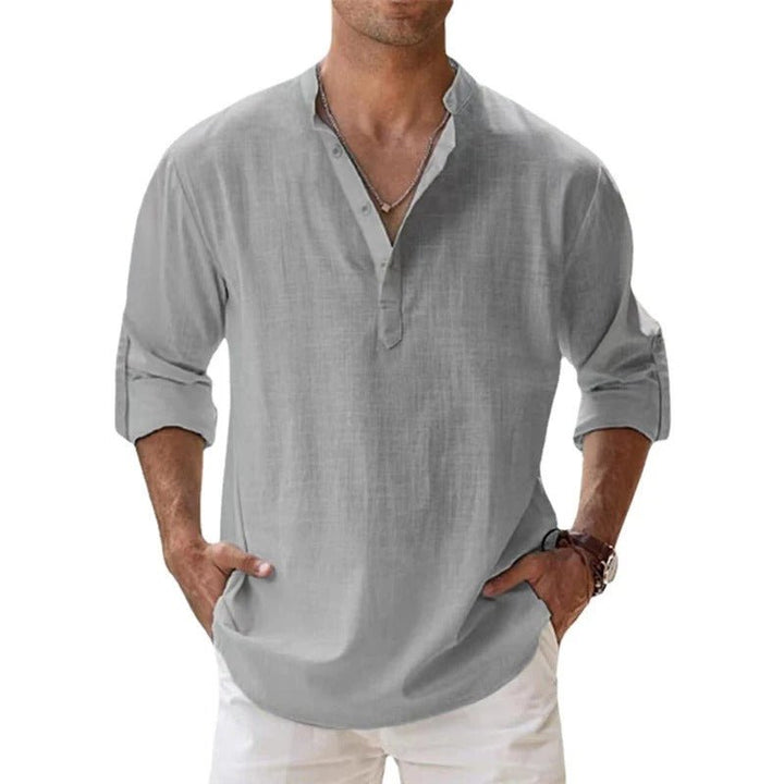 Everyday men's casual shirt, relaxed fit. Versatile & comfortable long sleeve button-down for lightweight summer wear.