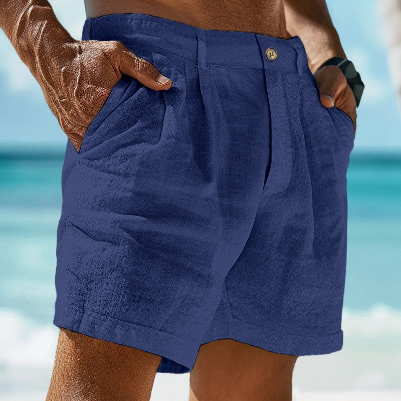 Dark blue men's chino shorts, airy & lightweight. Relaxed fit for ultimate summer comfort and casual style.