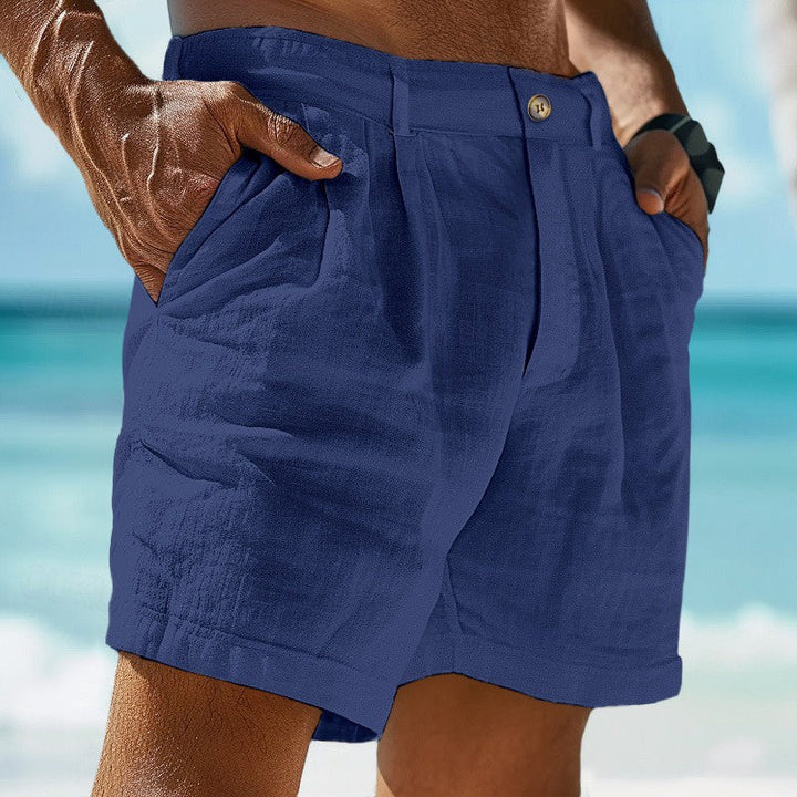 Dark blue men's chino shorts, airy & lightweight. Relaxed fit for ultimate summer comfort and casual style.