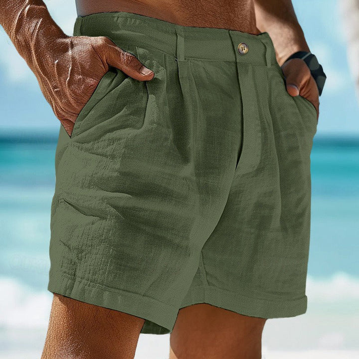 Green men's summer chino shorts, comfortable and breathable. Relaxed fit for a stylish yet casual look.