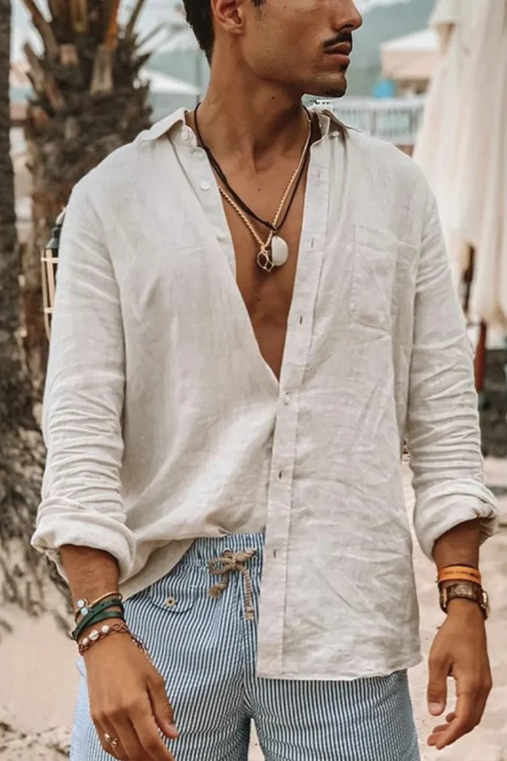 Comfortable men's relaxed fit button-down shirt, long sleeves, great for everyday casual spring wear.